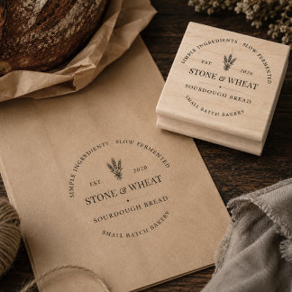Carimbo De Borracha Logotipo de Padaria Rústica de Sourdough em Madeir
