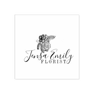 Carimbo De Borracha Logotipo Floral de Florista Desenhado à Mão Estúdi