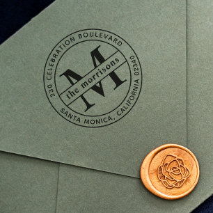 Carimbo De Borracha Logotipo redondo Serie Monograma & Nome Endereço d