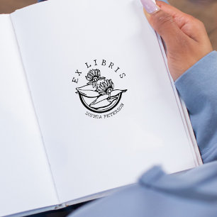 Carimbo De Borracha Lotus Flower Book Ex Libris