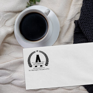 Carimbo De Borracha Louro do Monograma Moderno, Endereço de Retorno Pe