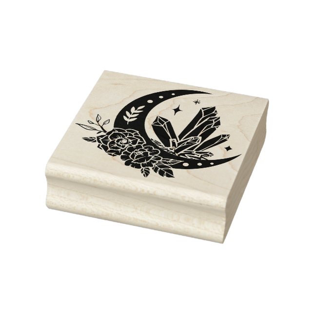 Carimbo De Borracha Lua Com Flores E Cristais (Carimbo)