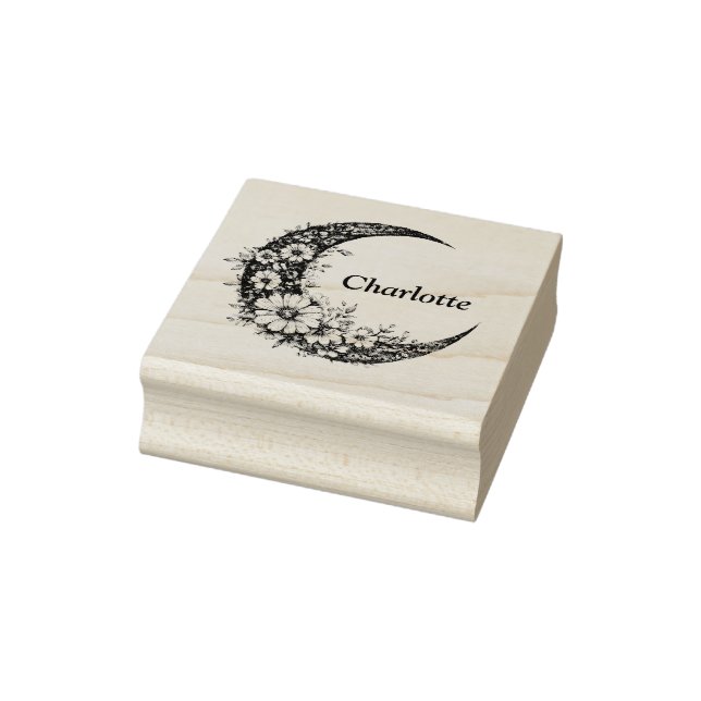 Carimbo De Borracha Lua e Flores Arte com Nome Personalizável (Carimbo)