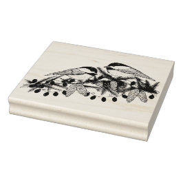 Carimbo De Borracha Maine Chickadee Birds Pine Branch Snow Natal