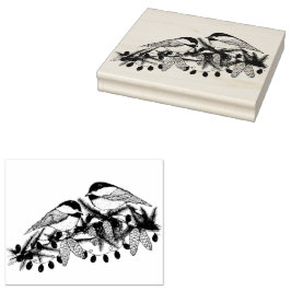 Carimbo De Borracha Maine Chickadee Birds Pine Branch Snow Natal