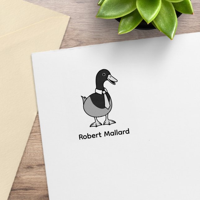 Carimbo De Borracha Mallard Duck Collar Necktie Custom Name 1x1 (Criador carregado)