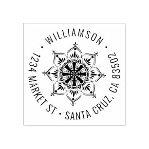 Carimbo De Borracha Mandala Endereço de devolução do nome da família