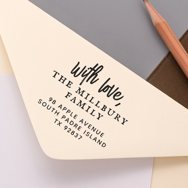 Carimbo De Borracha Manuscrito Com Nome Da Família Love Endereço De De (Criador carregado)