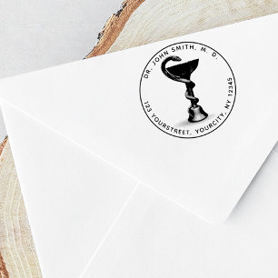 Carimbo De Borracha Medical Snake Bowl Hygieia Round Return Address