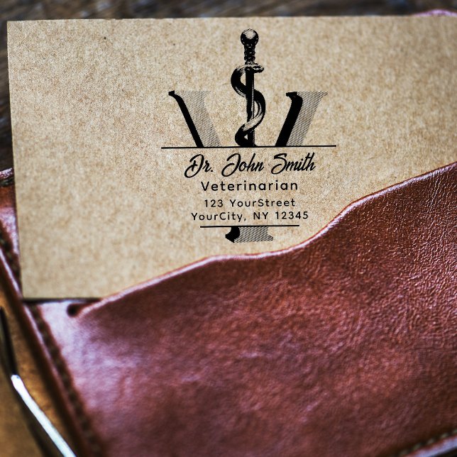 Carimbo De Borracha Medicina Veterinária Elegante Asclepius Script (Criador carregado)