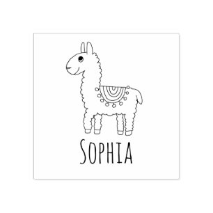 Carimbo De Borracha Meninas Cute Rainbow Llama & Name School Bookplate