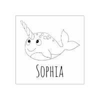 Meninas Cute Rainbow Narwhal & Name School Bookpla