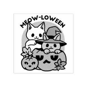 Carimbo De Borracha Meow-Loween - Design de Gato de Halloween