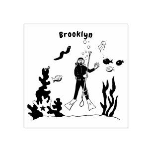 Carimbo De Borracha Mergulhador engraçado e desenho animado de criatur