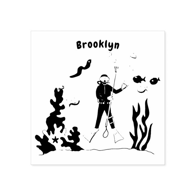 Carimbo De Borracha Mergulhador engraçado e desenho animado de criatur (Impressão)