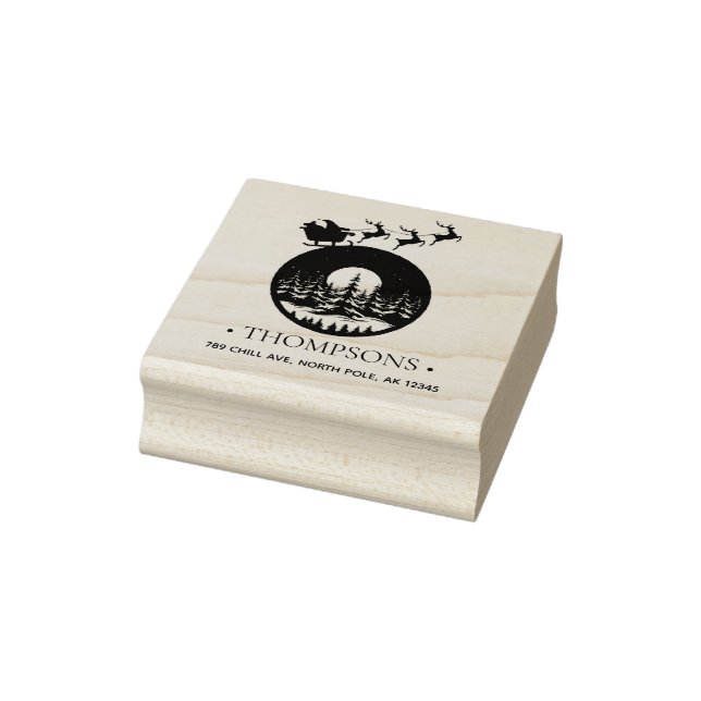 Carimbo De Borracha Merry Christmas Cute Custom Santa Sleigh and Trees (Carimbo)