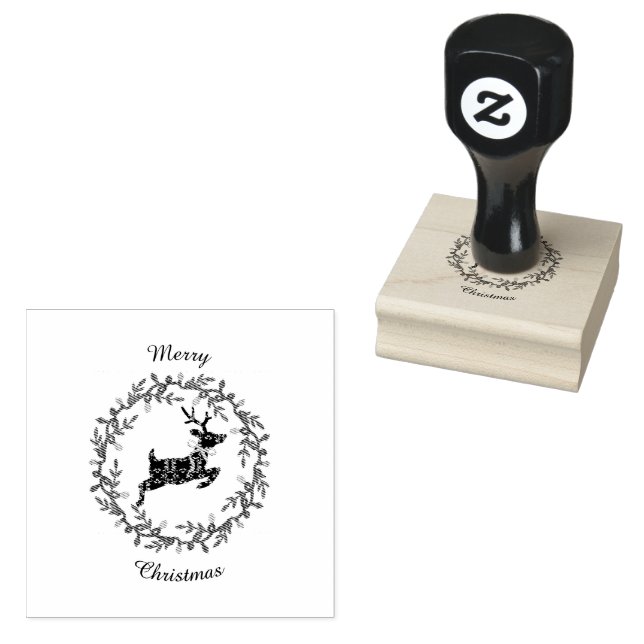 Carimbo De Borracha Merry Christmas Deer Wood Art Stamp (Carimbado)