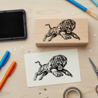 Carimbo De Borracha Mighty Tiger Wooden Art Stamp