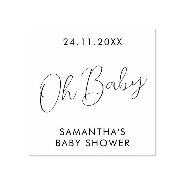 Carimbo De Borracha Minimalist Script Oh Baby Shower (Impressão)