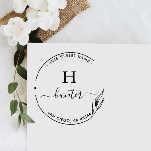 Carimbo De Borracha Mínimo do Monograma Elegante de Endereço de Retorn