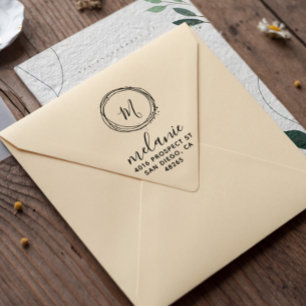 Carimbo De Borracha Mínimo do Monograma Elegante de Endereço de Retorn