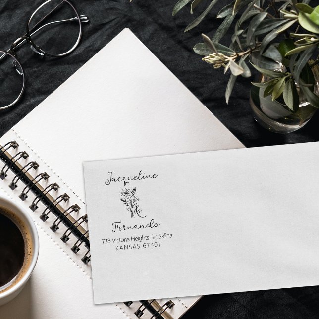 Carimbo De Borracha Modern Calligrapy Wildflower Daisy Endereço de ret (Criador carregado)