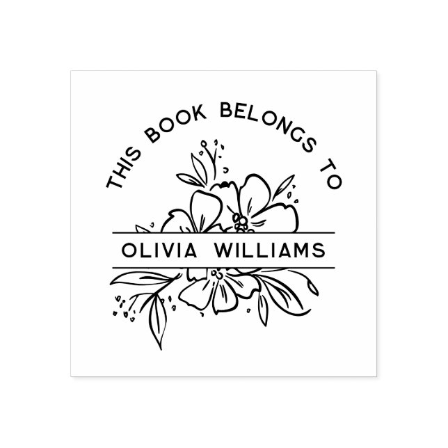 Carimbo De Borracha Modern Floral Este Livro Pertence Ao Nome Personal (Impressão)