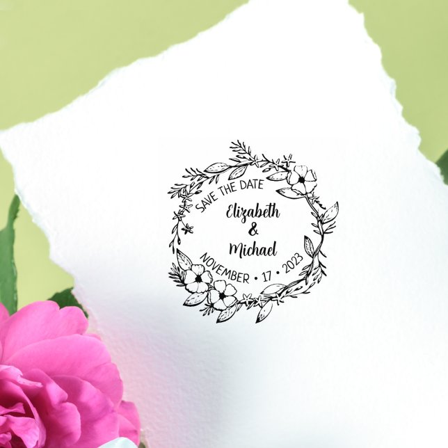 Carimbo De Borracha Modern Floral Salve a Data Casamento (Criador carregado)