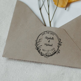 Carimbo De Borracha Modern Floral Salve a Data Casamento
