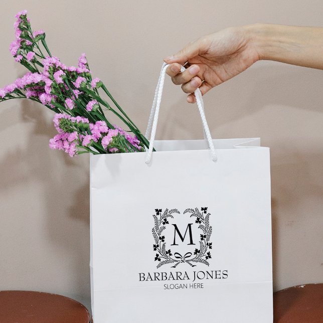 Carimbo De Borracha Modern Laurel Monograma, Pequenas Empresas Grande (Criador carregado)