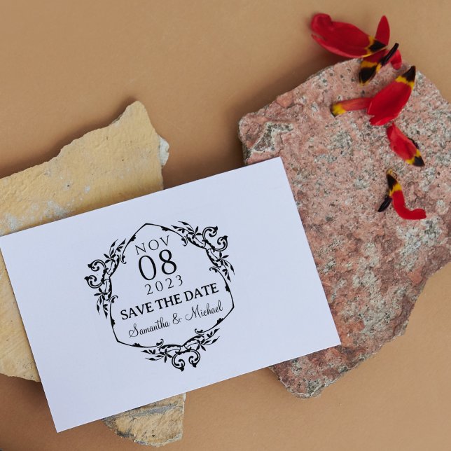 Carimbo De Borracha Modern Leaves Save the Date Wedding  (Criador carregado)