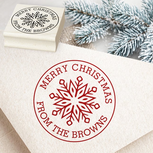 Carimbo De Borracha Modern snowflake name greeting Merry Christmas (Modern snowflake name greeting Merry Christmas Rubber Stamp)