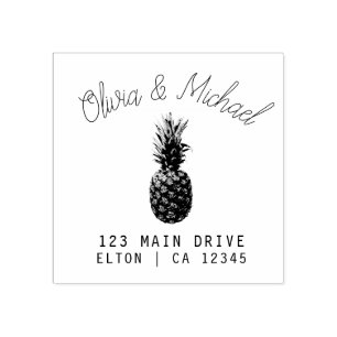 Carimbo De Borracha Modern Vintage Pineapple Return Address Weding