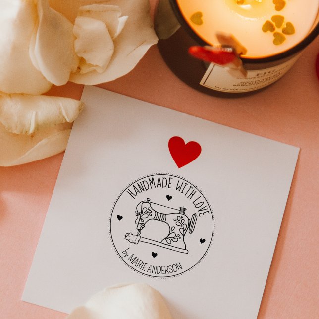 Carimbo De Borracha Moderna feita à mão com amor, máquina de costura (Criador carregado)