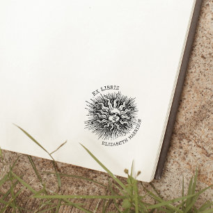 Carimbo De Borracha Moderno Ex Libris Vintage Sol Místico, Livro Perso
