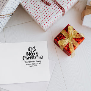 Carimbo De Borracha Moderno Monograma Feliz Família de Natal