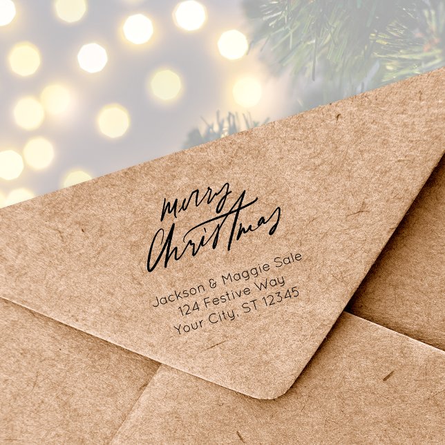 Carimbo De Borracha Moderno Script Feliz Natal (Script Merry Christmas Rubber Stamp
)