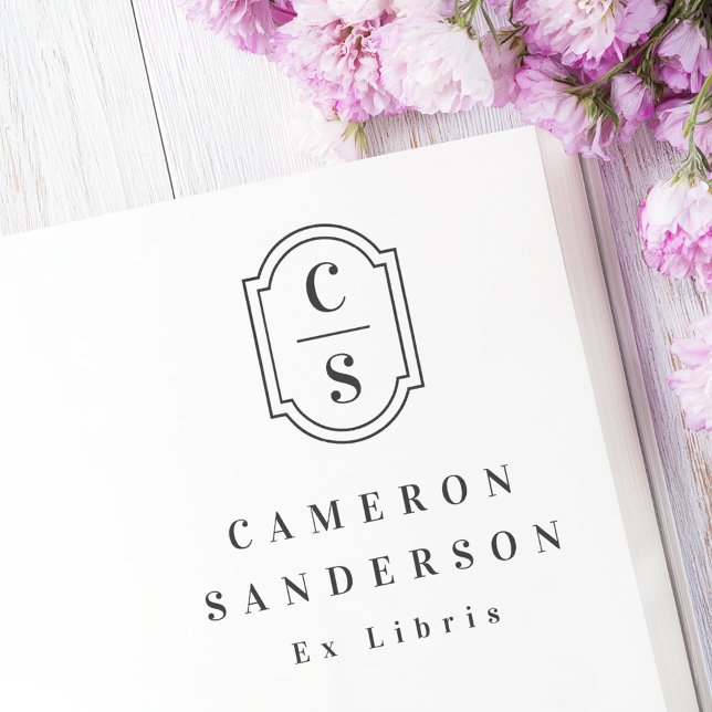 Carimbo De Borracha Monogram initials elegant border Ex Libris book (Monogram initials elegant border Ex Libris book Rubber Stamp)