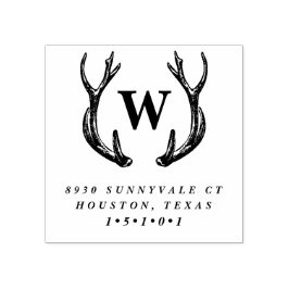 Carimbo De Borracha Monograma Antler Wreath Return Address Stamp