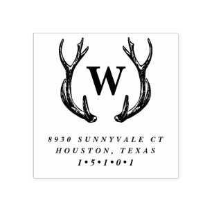 Carimbo De Borracha Monograma Antler Wreath Return Address Stamp