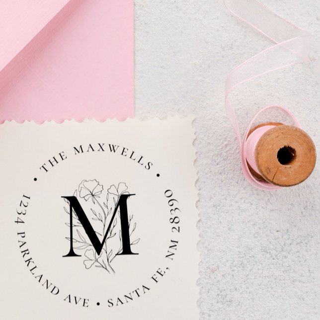 Carimbo De Borracha Monograma Circular Endereço de Retorno da Família  (Criador carregado)