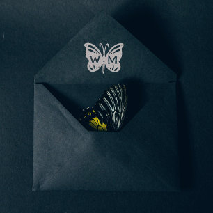 Carimbo De Borracha Monograma da Borboleta Elegante, Casamento