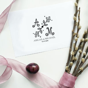 Carimbo De Borracha Monograma de Casamento Decorativo Moderno