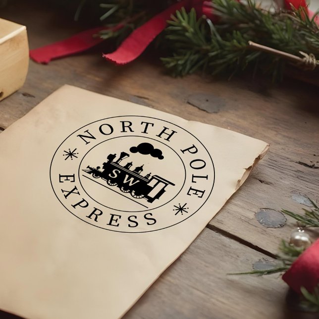Carimbo De Borracha Monograma de Comboio Expresso do Polo Norte Natal (Christmas North Pole Express Train Monogram Rubber Stamp)