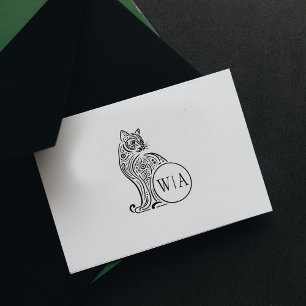 Carimbo De Borracha Monograma de Gatos de Vintagem Moderna