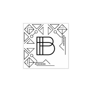 Carimbo De Borracha Monograma de Letra B Art Déco Quadrada