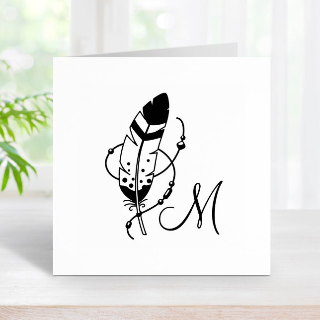 Carimbo De Borracha Monograma do Amuleto de Boho Tribal da Feather Miç (Criador carregado)