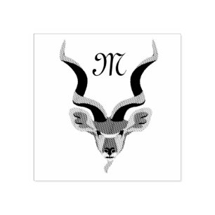 Carimbo De Borracha Monograma Ilustrado da Cabeça do Grande Kudu