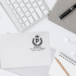 Carimbo De Borracha Monograma Laurel Crown, Endereço de Retorno Person