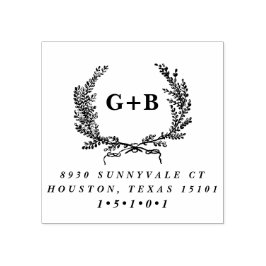 Carimbo De Borracha Monograma Laurel Wreath Return Address Stamp